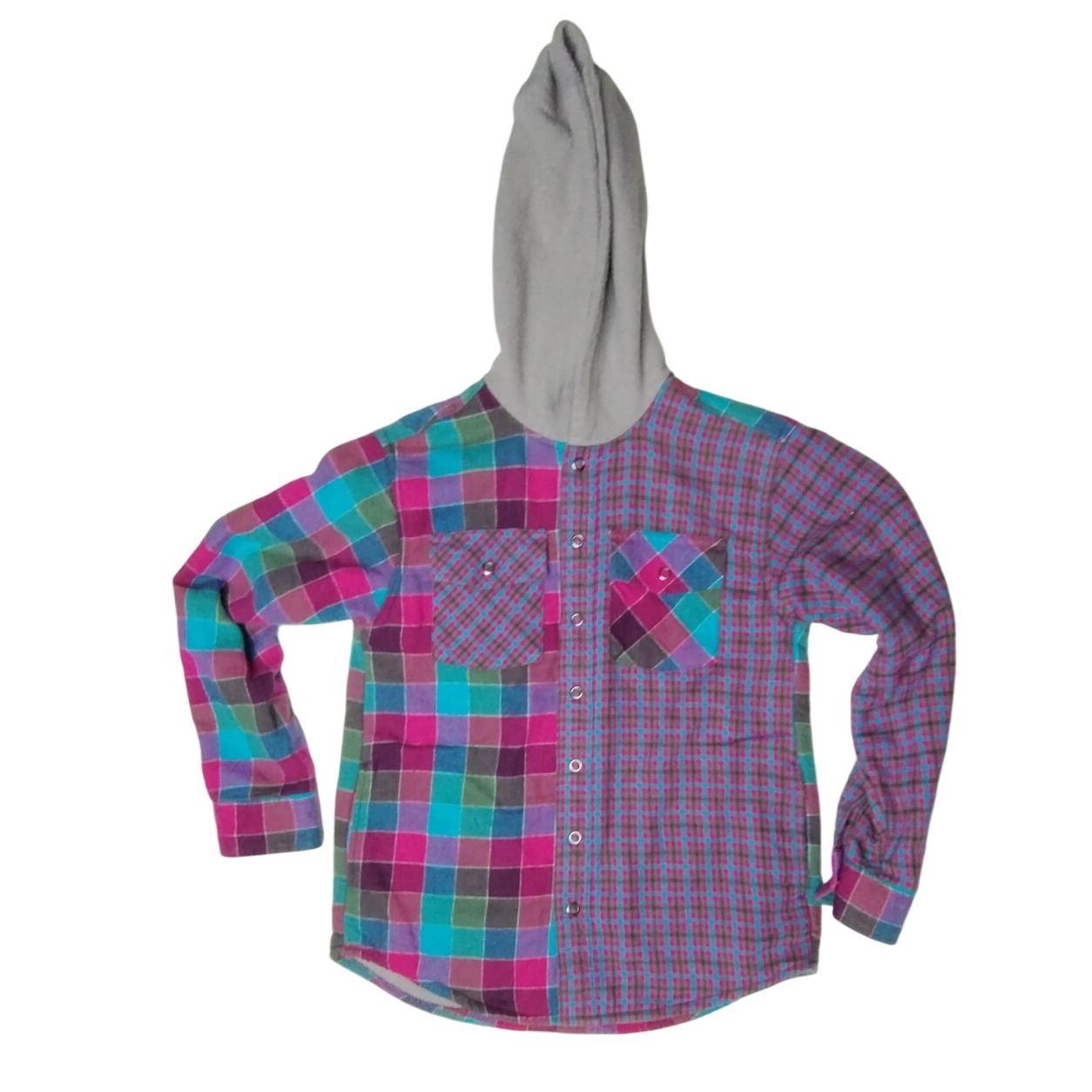L.L.Bean Kids Flannel Shirt Hoodie Plaid Patchwork Cotton Blend S 8 Cozy Warm